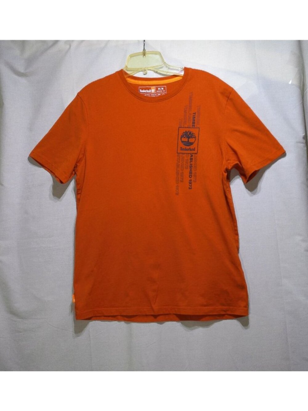 Timberland Men's T Shirt Orange Cotton Graphic Medium
